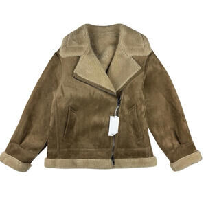 MNG Mango Faux Sherling-Lined Jacket Brown Size XS